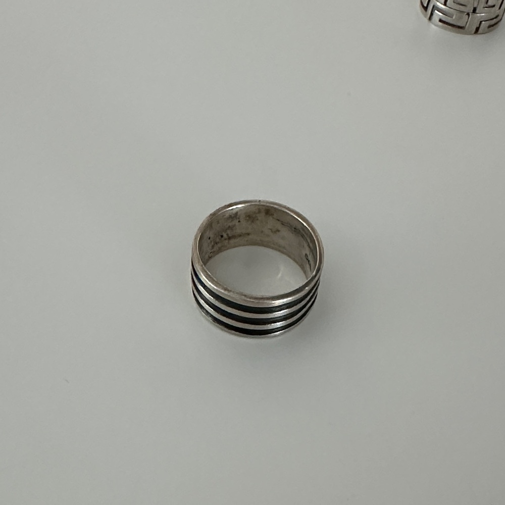 Men's Silver-real- Striped Band Ring